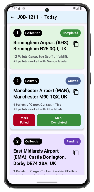 Image showing LoadHub Fleet Jobs details screen.